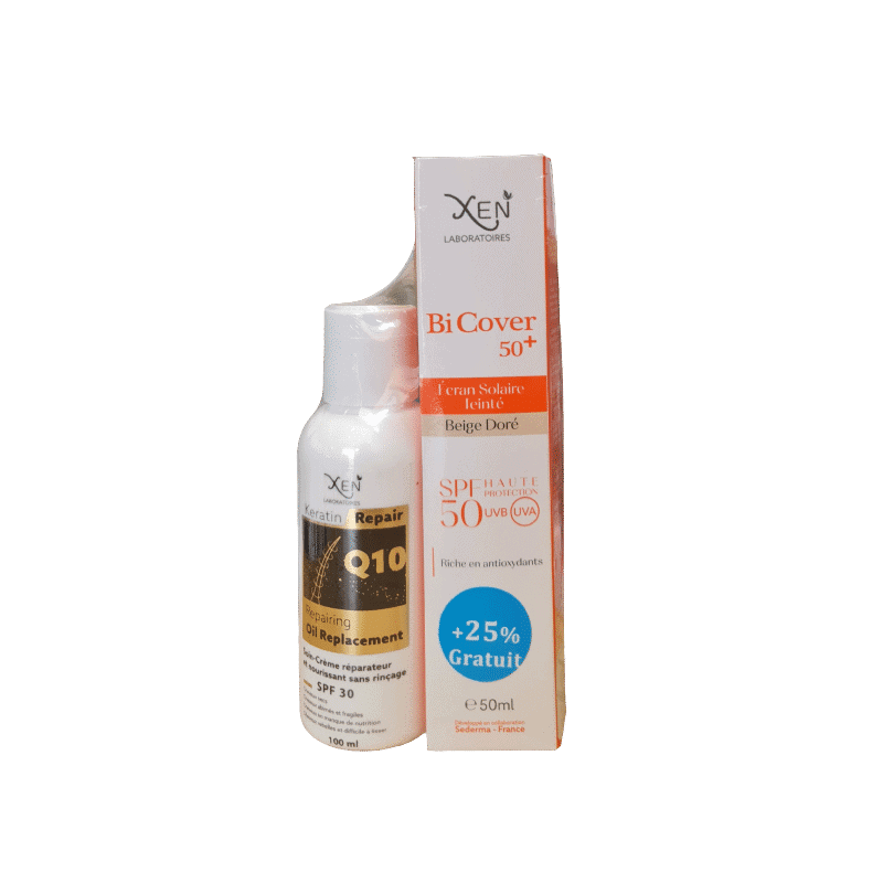 XEN Bi Cover 50+ écran beige dorée + Q10 Oil replacement spf 30 100ml offert