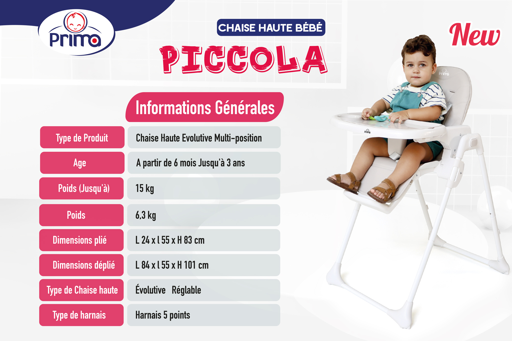 Chaise Haute Prima Bébé Piccola Gris – Image 7