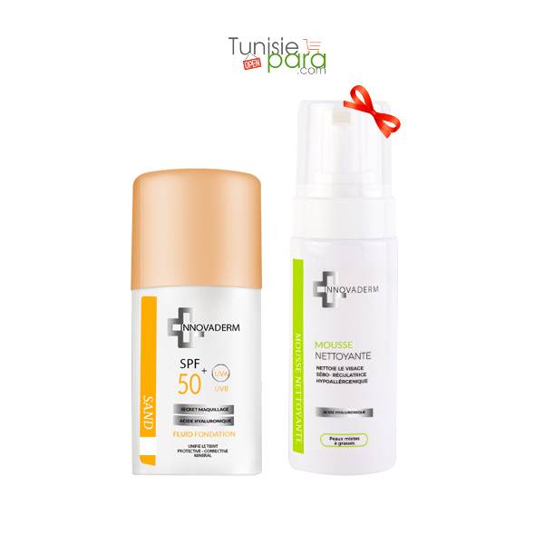 Innovaderm coffret Fond de Teint FLUID Minéral Ivory 01 SPF50+ + INNOVADERM Mousse Nettoyante Peau Mixte à Grasse 150ML (OFFERT)