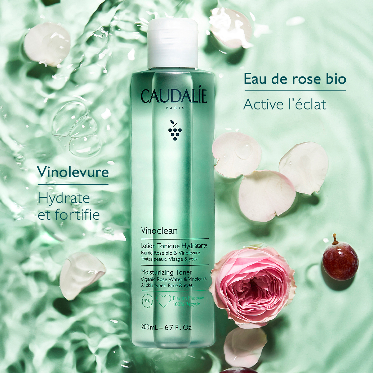 Caudalie Vinoclean - Lotion Tonique Hydratante à l_Eau de Rose Bio 200ml – Image 5
