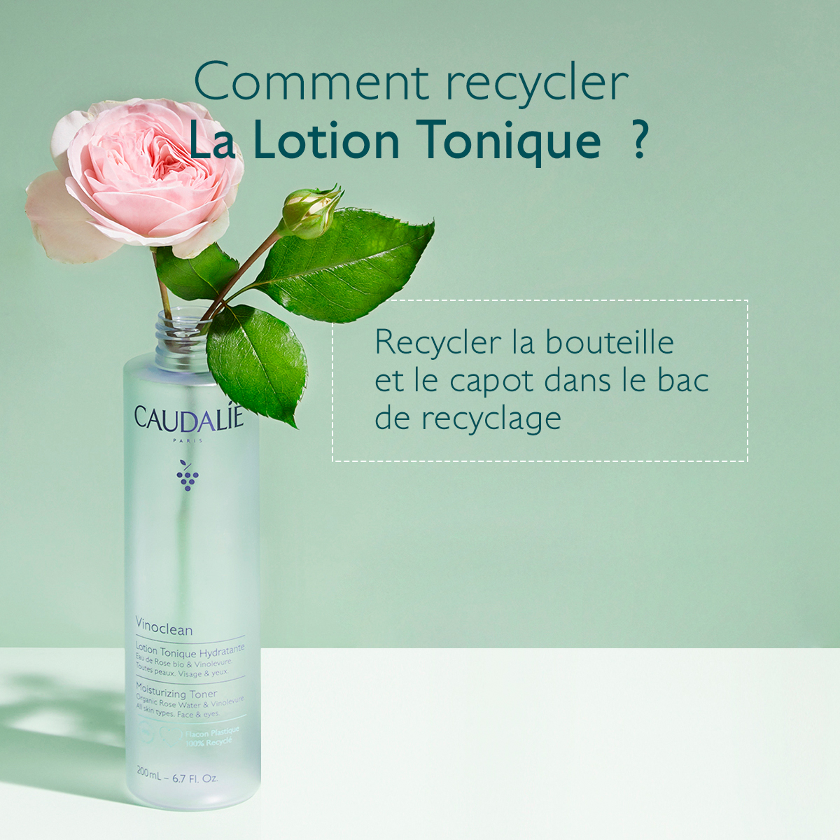 Caudalie Vinoclean - Lotion Tonique Hydratante à l_Eau de Rose Bio 200ml